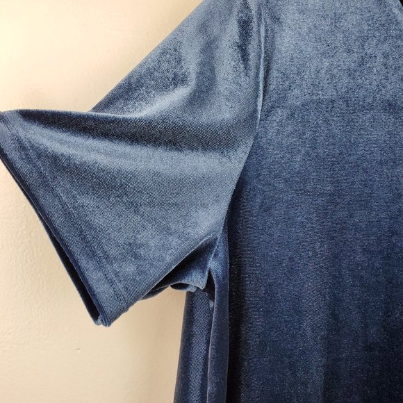 Old Navy Women's Blue Velour Top Short Sleeve Round Neck L Large Spring Basic - Picture 3 of 7
